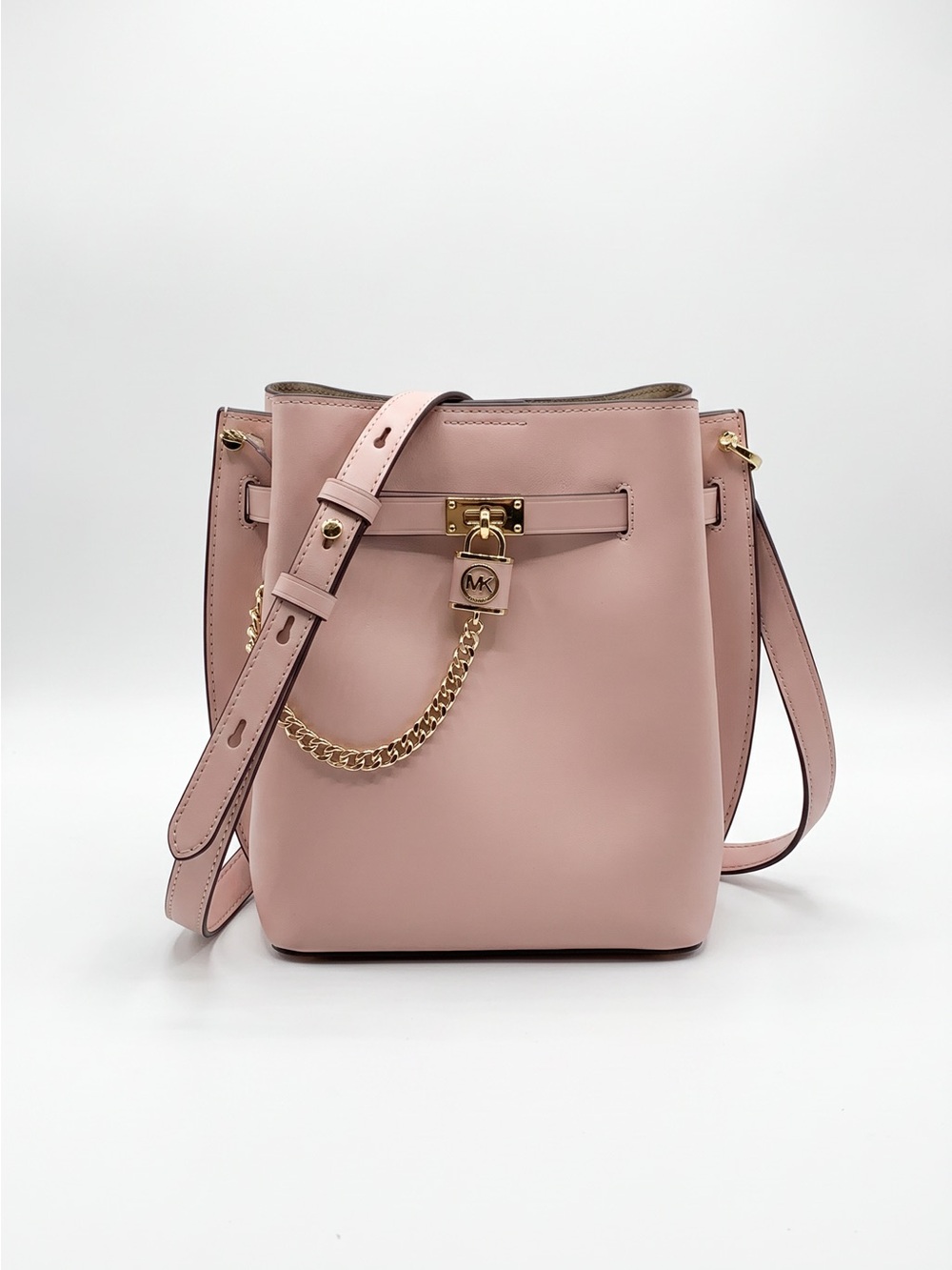 Michael Kors Blush Pink Leather Chain-Accent Crossbody Bucket Bag